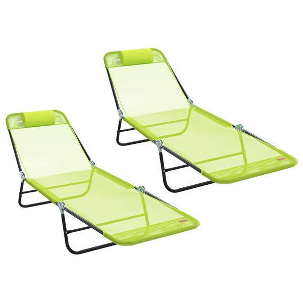 Grote foto vidaxl opvouwbare zonnebanken 2 stuks met hoofdkussen groen textileen tuin en terras tuinmeubelen