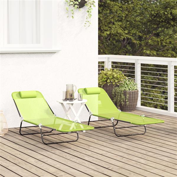Grote foto vidaxl opvouwbare zonnebanken 2 stuks met hoofdkussen groen textileen tuin en terras tuinmeubelen