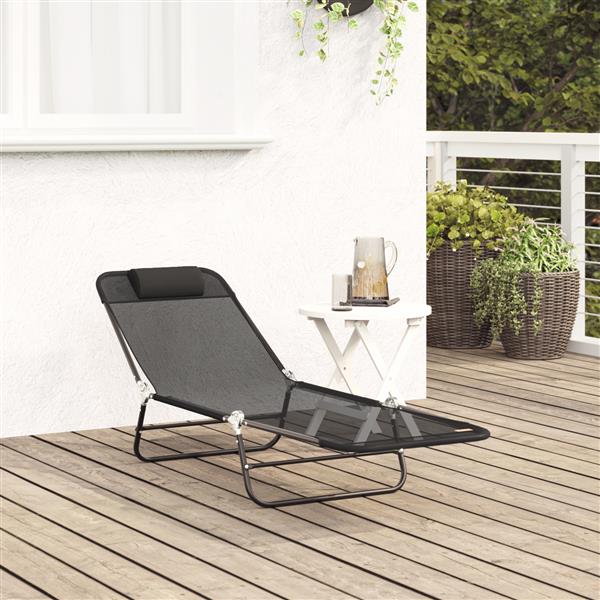 Grote foto vidaxl inklapbare zonnebank met hoofdkussen zwart textileen tuin en terras tuinmeubelen