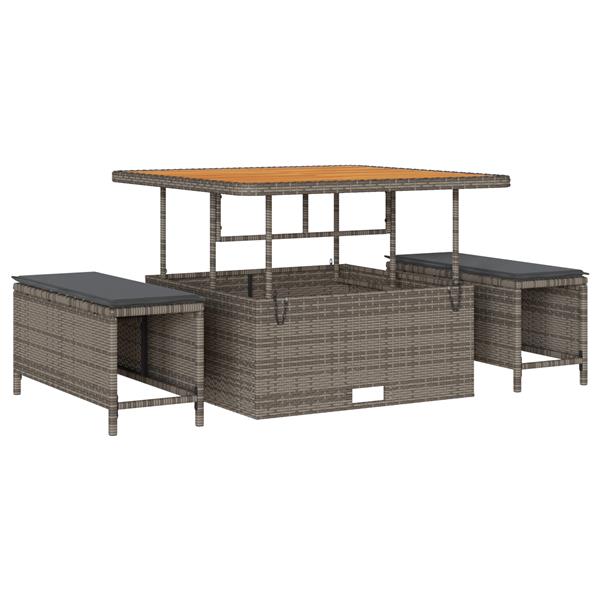 Grote foto vidaxl 3 delige tuinset met kussens poly rattan acaciahout grijs tuin en terras tuinmeubelen