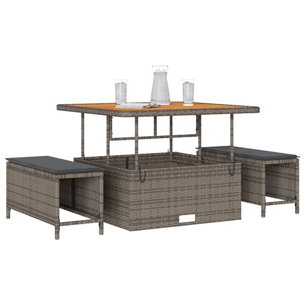 Grote foto vidaxl 3 delige tuinset met kussens poly rattan acaciahout grijs tuin en terras tuinmeubelen