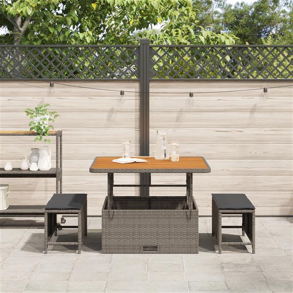 Grote foto vidaxl 3 delige tuinset met kussens poly rattan acaciahout grijs tuin en terras tuinmeubelen