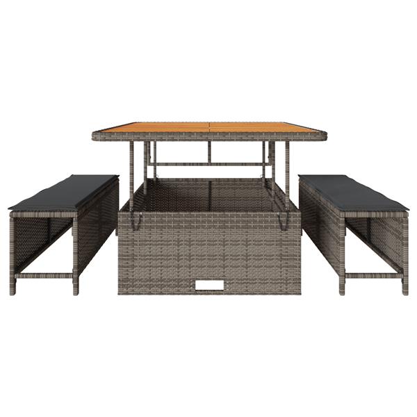 Grote foto vidaxl 3 delige tuinset met kussens poly rattan acaciahout grijs tuin en terras tuinmeubelen