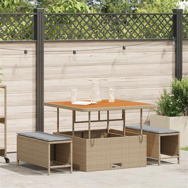 Grote foto vidaxl 3 delige tuinset met kussens poly rattan acaciahout beige tuin en terras tuinmeubelen