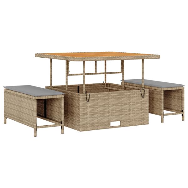 Grote foto vidaxl 3 delige tuinset met kussens poly rattan acaciahout beige tuin en terras tuinmeubelen