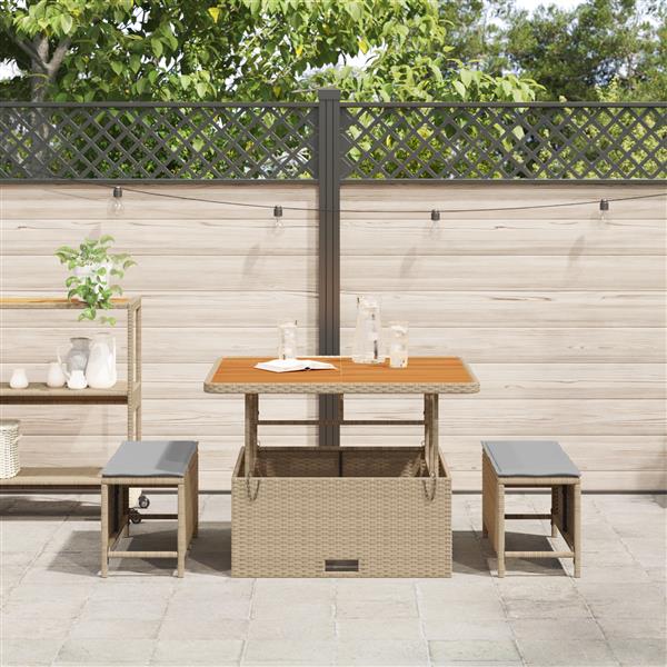 Grote foto vidaxl 3 delige tuinset met kussens poly rattan acaciahout beige tuin en terras tuinmeubelen