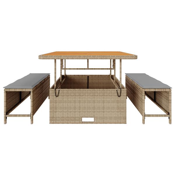 Grote foto vidaxl 3 delige tuinset met kussens poly rattan acaciahout beige tuin en terras tuinmeubelen
