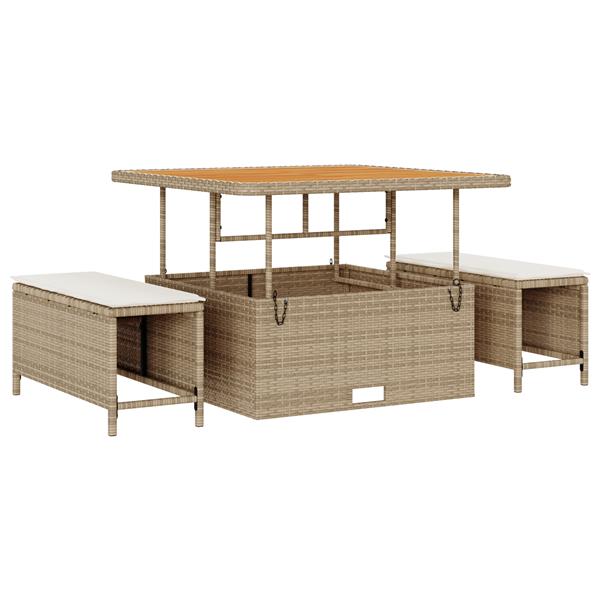 Grote foto vidaxl 3 delige tuinset met kussens poly rattan acaciahout beige tuin en terras tuinmeubelen
