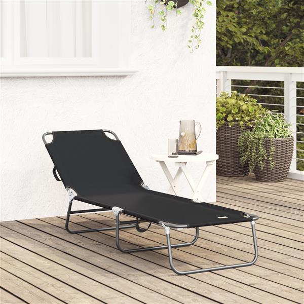 Grote foto vidaxl vouwbare ligbed draagbaar zwart 600d oxford stof tuin en terras tuinmeubelen