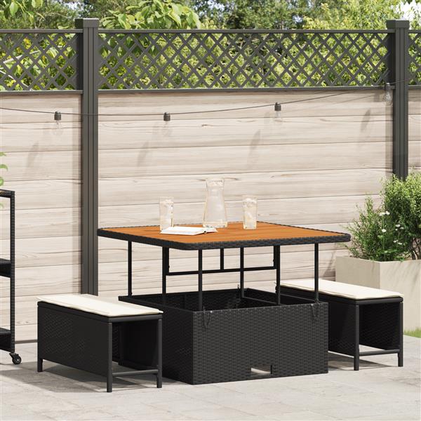 Grote foto vidaxl 3 delige tuinset met kussens poly rattan acaciahout zwart tuin en terras tuinmeubelen