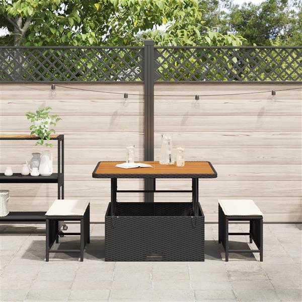 Grote foto vidaxl 3 delige tuinset met kussens poly rattan acaciahout zwart tuin en terras tuinmeubelen