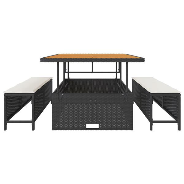 Grote foto vidaxl 3 delige tuinset met kussens poly rattan acaciahout zwart tuin en terras tuinmeubelen