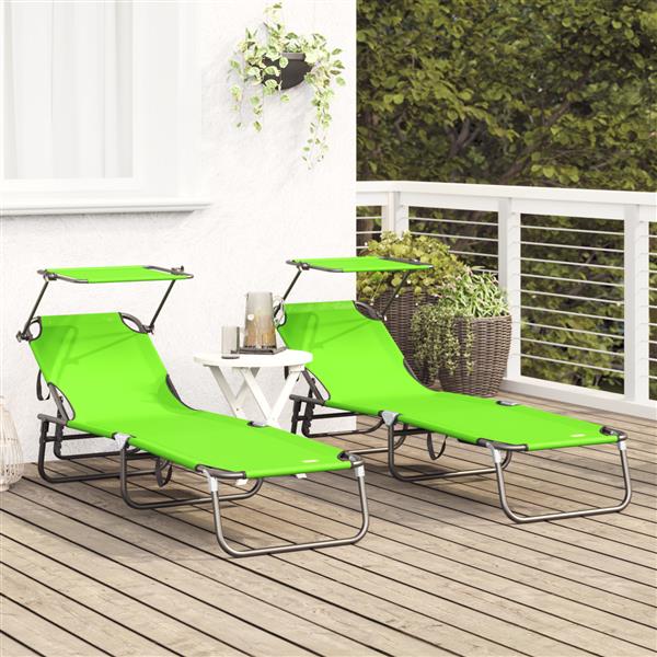 Grote foto vidaxl vouwbare ligbedden 2 stuks met luifel groen 600d oxford stof tuin en terras tuinmeubelen