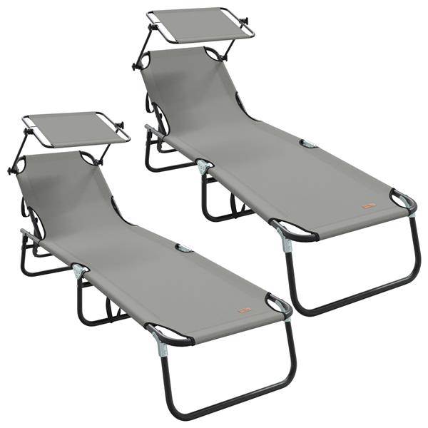 Grote foto vidaxl opvouwbare ligbedden 2 stuks met luifel grijs 600d oxford stof tuin en terras tuinmeubelen