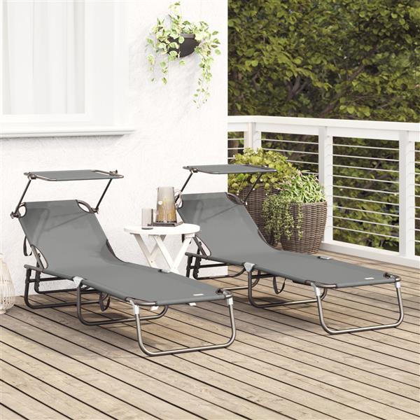 Grote foto vidaxl opvouwbare ligbedden 2 stuks met luifel grijs 600d oxford stof tuin en terras tuinmeubelen