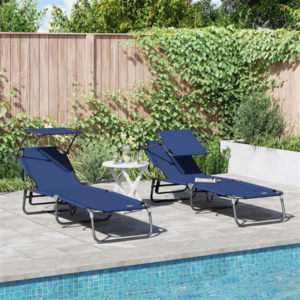 Grote foto vidaxl vouwbare ligbedden 2 stuks met luifel blauw 600d oxford stof tuin en terras tuinmeubelen