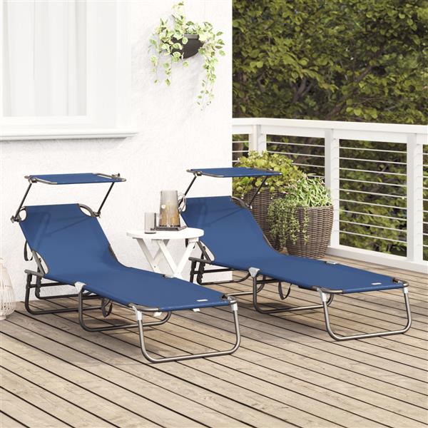 Grote foto vidaxl vouwbare ligbedden 2 stuks met luifel blauw 600d oxford stof tuin en terras tuinmeubelen