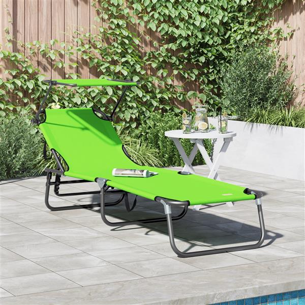 Grote foto vidaxl opvouwbaar ligbed met luifel groen 600d oxford stof tuin en terras tuinmeubelen