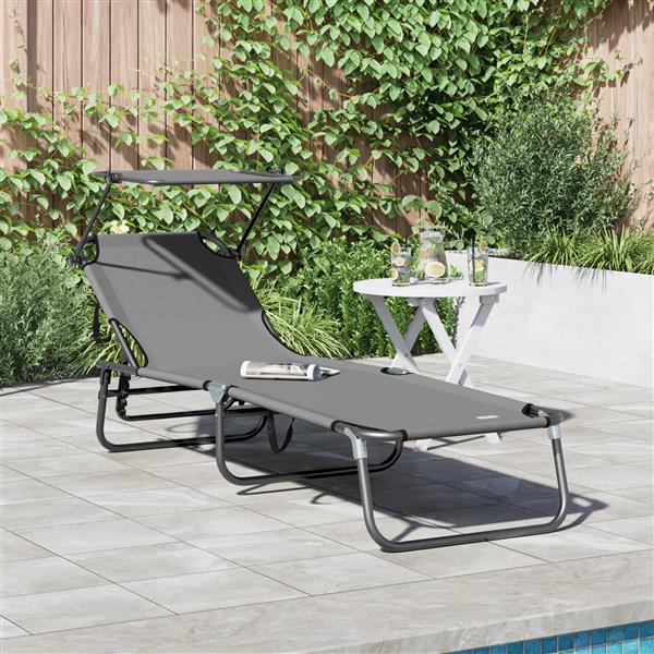 Grote foto vidaxl vouwbare ligbed met luifel grijs 600d oxford stof tuin en terras tuinmeubelen