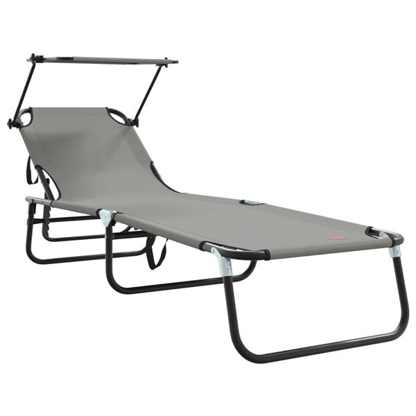 Grote foto vidaxl vouwbare ligbed met luifel grijs 600d oxford stof tuin en terras tuinmeubelen