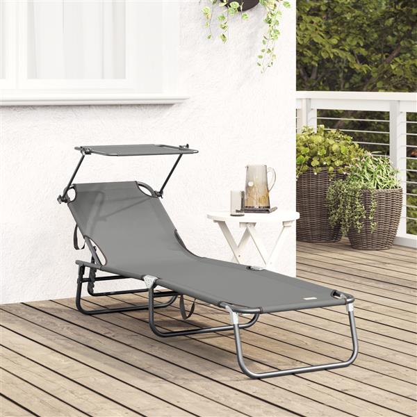 Grote foto vidaxl vouwbare ligbed met luifel grijs 600d oxford stof tuin en terras tuinmeubelen