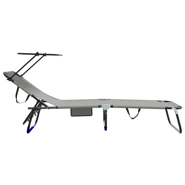 Grote foto vidaxl vouwbare ligbed met luifel grijs 600d oxford stof tuin en terras tuinmeubelen
