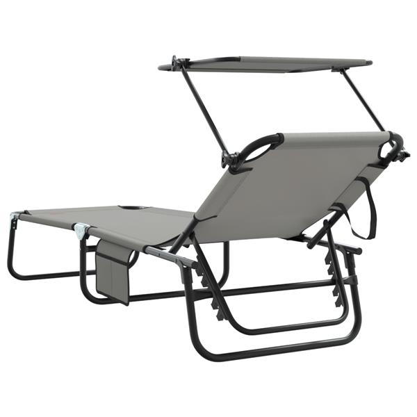 Grote foto vidaxl vouwbare ligbed met luifel grijs 600d oxford stof tuin en terras tuinmeubelen