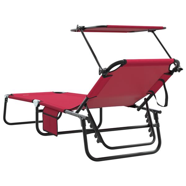 Grote foto vidaxl vouwbaar ligbed met luifel rood 600d oxford stof tuin en terras tuinmeubelen