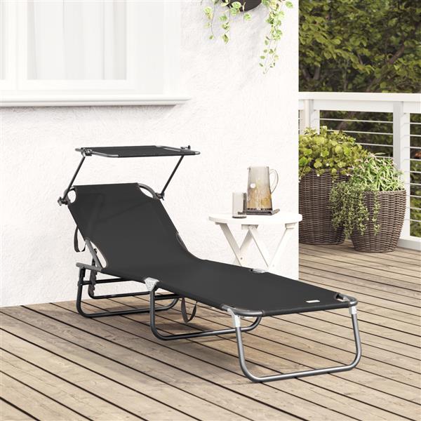 Grote foto vidaxl vouwbaar ligbed met luifel zwart 600d oxford stof tuin en terras tuinmeubelen