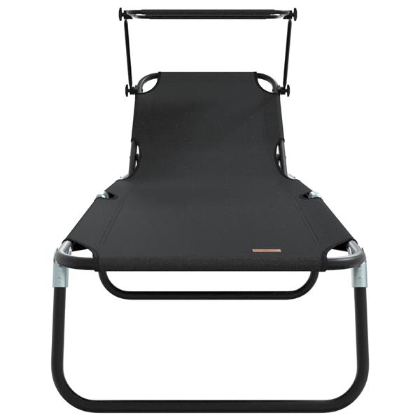 Grote foto vidaxl vouwbaar ligbed met luifel zwart 600d oxford stof tuin en terras tuinmeubelen