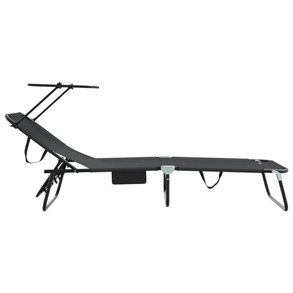 Grote foto vidaxl vouwbaar ligbed met luifel zwart 600d oxford stof tuin en terras tuinmeubelen