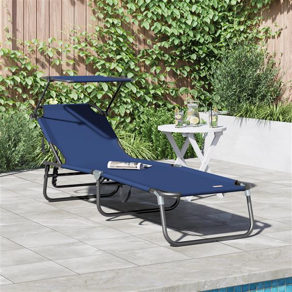 Grote foto vidaxl vouwbare ligbed met luifel blauw 600d oxford stof tuin en terras tuinmeubelen