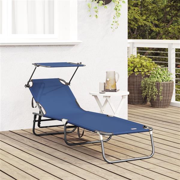 Grote foto vidaxl vouwbare ligbed met luifel blauw 600d oxford stof tuin en terras tuinmeubelen