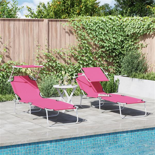 Grote foto vidaxl opvouwbare zonnebanken 2 pcs met luifel roze 600d oxford stof tuin en terras tuinmeubelen