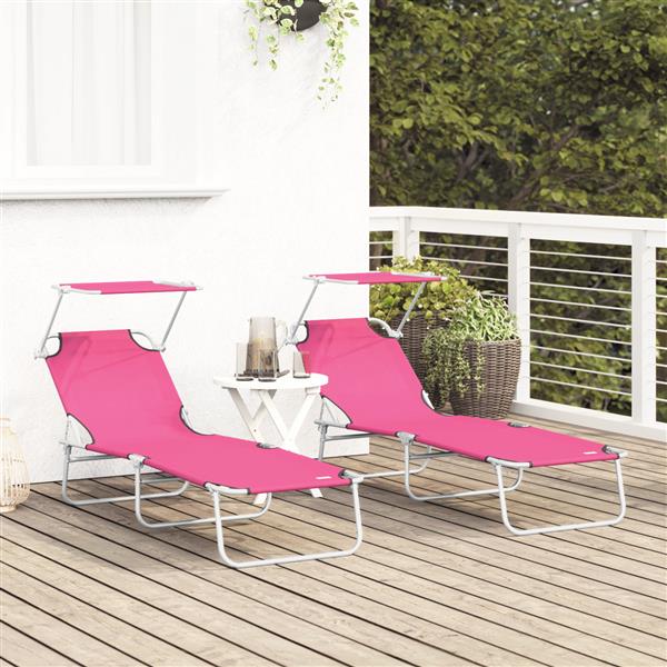 Grote foto vidaxl opvouwbare zonnebanken 2 pcs met luifel roze 600d oxford stof tuin en terras tuinmeubelen