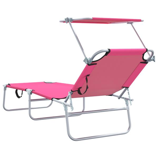 Grote foto vidaxl opvouwbare zonnebanken 2 pcs met luifel roze 600d oxford stof tuin en terras tuinmeubelen