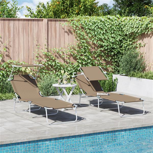 Grote foto vidaxl opvouwbare zonnebedden 2 stuks met luifel taupe 600d oxford stof tuin en terras tuinmeubelen
