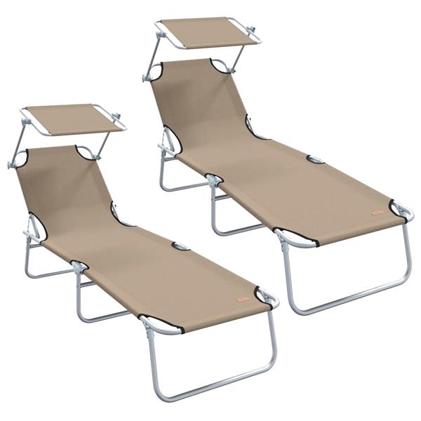 Grote foto vidaxl opvouwbare zonnebedden 2 stuks met luifel taupe 600d oxford stof tuin en terras tuinmeubelen