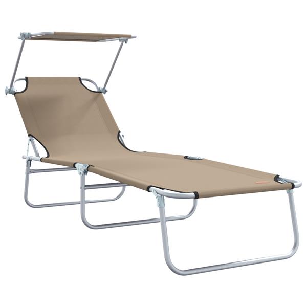 Grote foto vidaxl opvouwbare zonnebedden 2 stuks met luifel taupe 600d oxford stof tuin en terras tuinmeubelen