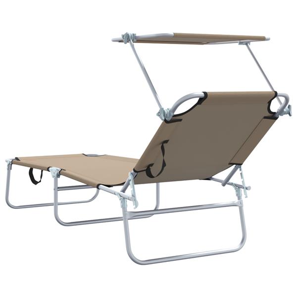 Grote foto vidaxl opvouwbare zonnebedden 2 stuks met luifel taupe 600d oxford stof tuin en terras tuinmeubelen
