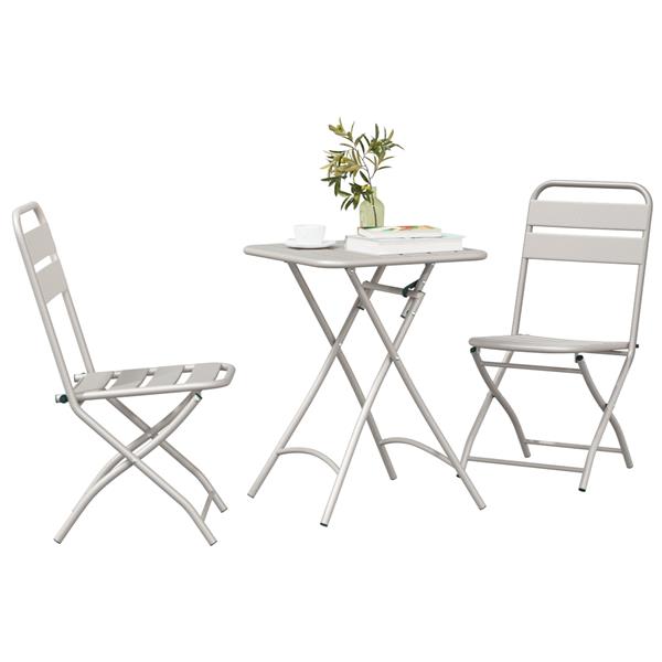 Grote foto vidaxl 3 delige bistroset inklapbaar staal beige tuin en terras tuinmeubelen