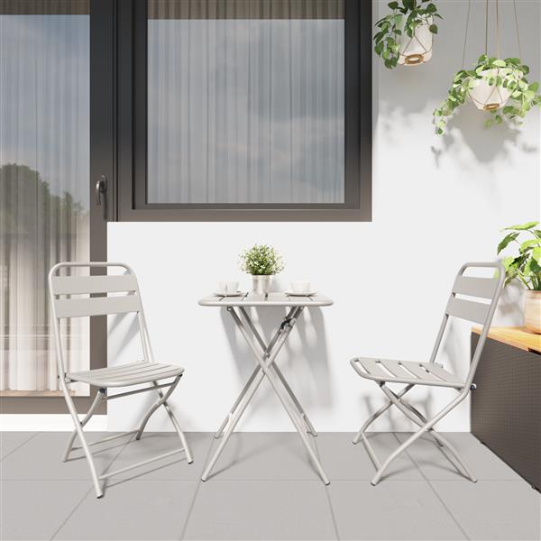 Grote foto vidaxl 3 delige bistroset inklapbaar staal beige tuin en terras tuinmeubelen