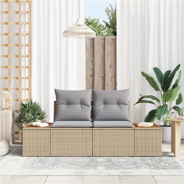 Grote foto vidaxl tuinbank 2 zits met opbergruimte en kussens poly rattan beige tuin en terras tuinmeubelen