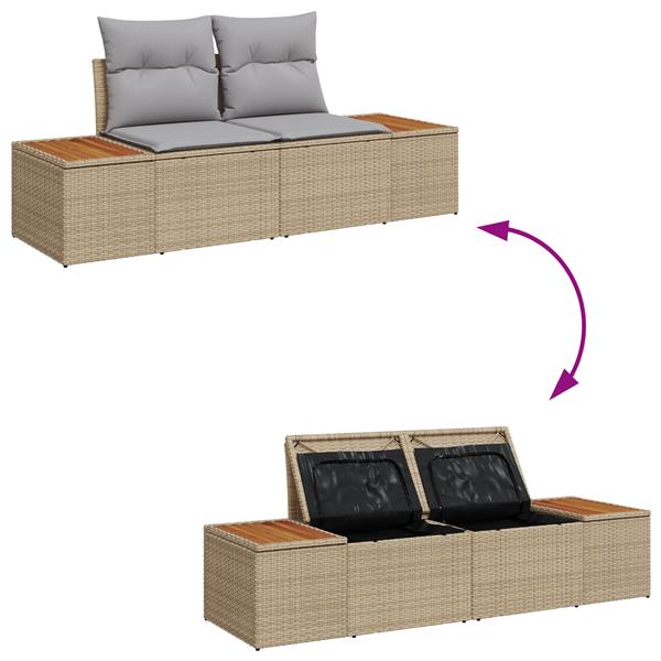 Grote foto vidaxl tuinbank 2 zits met opbergruimte en kussens poly rattan beige tuin en terras tuinmeubelen