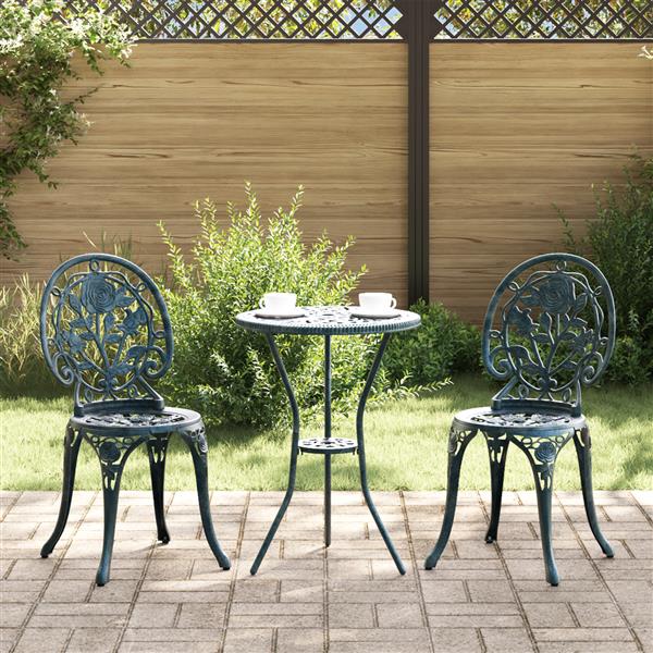 Grote foto vidaxl 3 delige tuinbistroset gietaluminium groen tuin en terras tuinmeubelen
