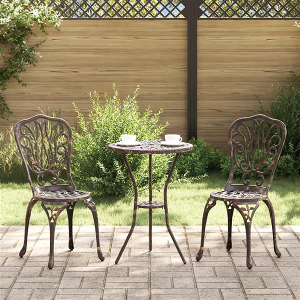 Grote foto vidaxl 3 delige tuinbistroset gietaluminium bronskleurig tuin en terras tuinmeubelen