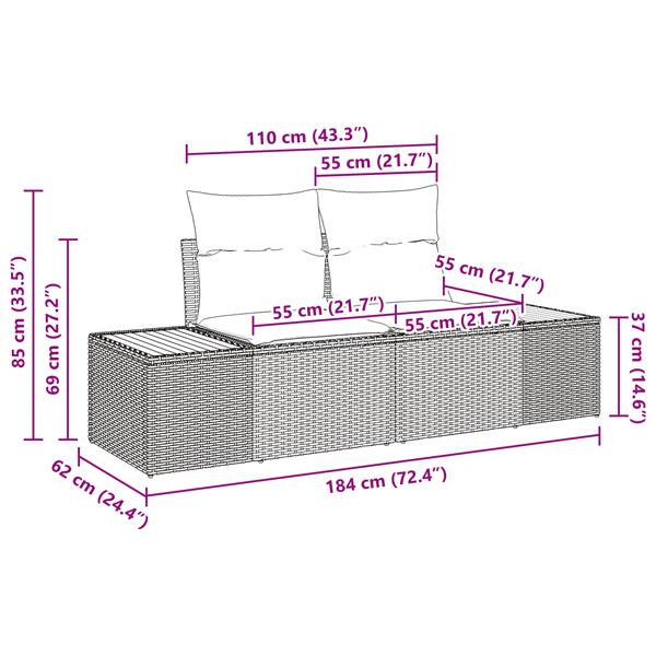 Grote foto vidaxl tuinbank 2 zits met kussens poly rattan grijs tuin en terras tuinmeubelen