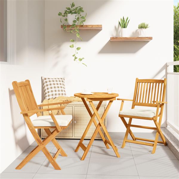 Grote foto vidaxl tuinstoelen 2 st inklapbaar met wit kussen massief acaciahout tuin en terras tuinmeubelen