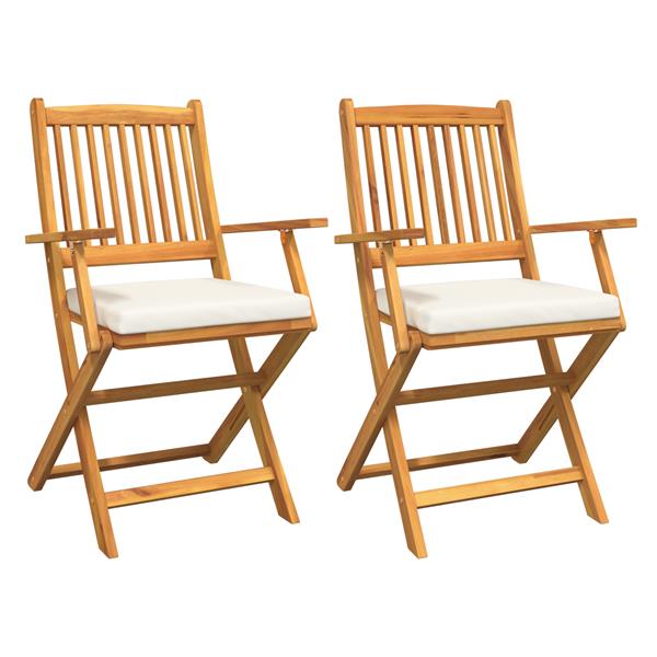 Grote foto vidaxl tuinstoelen 2 st inklapbaar met wit kussen massief acaciahout tuin en terras tuinmeubelen