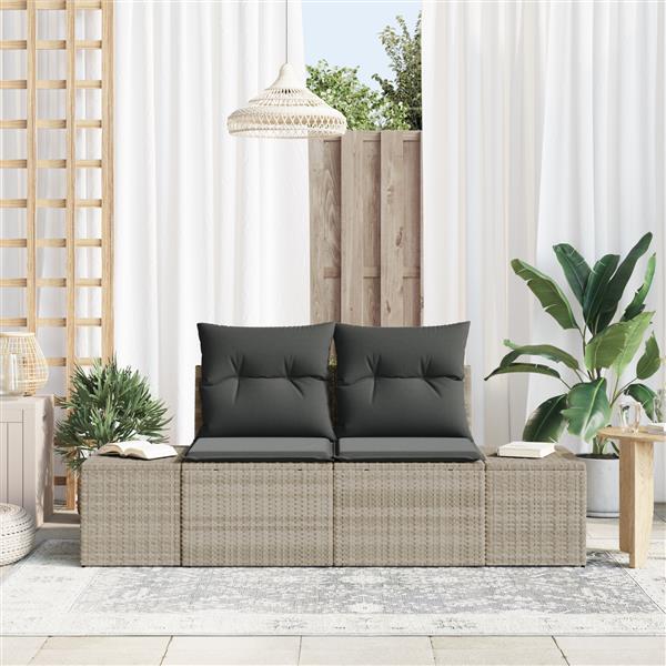 Grote foto vidaxl tuinbank 2 zits met opbergruimte en kussens poly rattan grijs tuin en terras tuinmeubelen